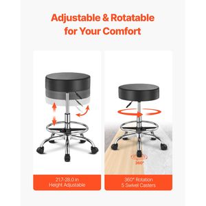 Sgabello con Ruote e Poggiapiedi, Capacità 450 LBS, Altezza Regolabile, in Pelle PU Rinforzata per Arredamento Salone - Product Image 4