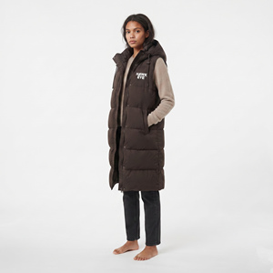 Chaleco Largo Acolchado de Invierno para Mujer, de Alta Calidad, con Capucha, Chaqueta Acolchada sin Mangas con Cremallera Completa, Estilo Urbano, Venta al por Mayor Personalizada - Product Image 6