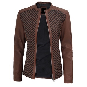 Veste en cuir de motard texturé pour femme avec fermeture éclair lisse doublure en polyester souple en peau de mouton véritable-pour l'hiver - Product Image 5