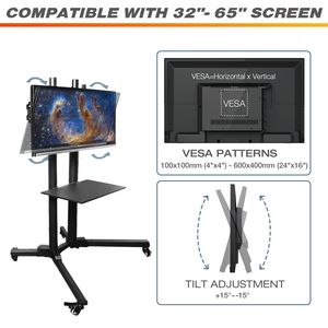Carrello TV Regolabile in Altezza per Schermi 32-65 Pollici, Supporto Mobile per TV LCD LED con Ruote, Stand per TV a Schermo Piatto e Curvo, Supporto per Laptop - Product Image 5