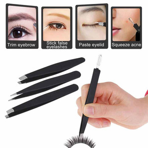 Professional Stainless Steel Slant Tip Tweezers Eyebrow Tweezers Kit With Rubber Painted Eyebrow Trimmer Makeup <b>Clip</b> Tool - Product Image 5