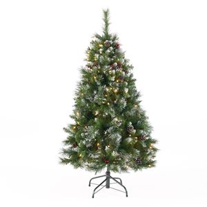 Albero di Natale Artificiale Glitterato da 1,37 m con 200 Luci, 407 Rami Decorati con Bacche Rosse e Pigne - Product Image 2