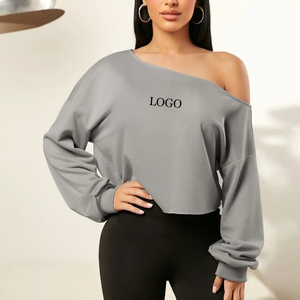 Sweat-shirt tricoté asymétrique à épaules dénudées pour femme, couleur unie, coupe ample et oversize, idéal pour l'automne, personnalisable - Product Image 4
