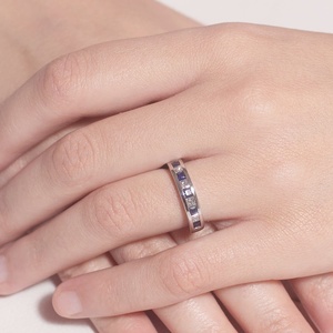 แหวนเพชรพลอยไพลินสีน้ำเงินธรรมชาติสุดหรู แหวนทองคำแท้ 14K ทำมือ ดีไซน์ครึ่งวงนิรันดร์ สำหรับผู้หญิง รับผลิตแบบ OEM - Product Image 6