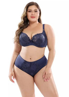 Set Bra Seksi Wanita Ukuran Besar Warna Hitam Berenda dengan Rivet, Push-Up, Kawat Penyangga, Bantalan Dapat Dilepas, Kontrol Perut, Celana Dalam Dukungan Sedang, Model Low-Rise Rajutan