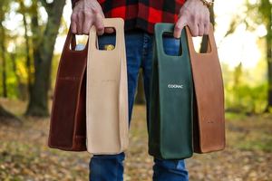 Porte-bouteille de vin portable, robuste, de luxe, en cuir véritable, avec bouton, classique, élégant, tendance, cadeau - Product Image 5