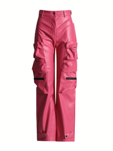 Casual Streetwear Style Winter Women Leather <b>Cargo</b> <b>Pants</b> Multi Pockets Zip Closure Custom Fit OEM <b>Waterproof</b> & Breathable - Product Image 1