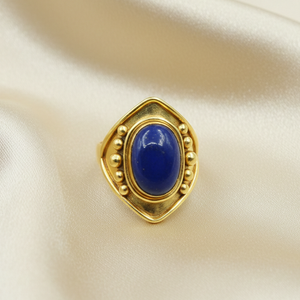 Vintage Blue Lapis 925 Silver <b>Ring</b> for Women Rose Gold Yellow Gold Plated Oval Gemstone <b>Statement</b> Jewelry for Unisex Christmas - Product Image 1
