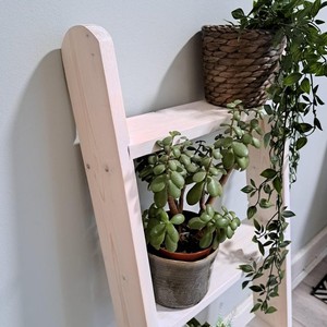 Pine <b>Wood</b> <b>Rustic</b> Ladder Plant Stand Wholesale | Distressed White-Wash Finish - Product Image 2