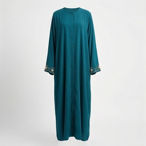 2025 OEM Kimono Abaya pour femmes musulmanes, en tissu polyester épais, doux et très extensible, col en V, manches longues, pour fêtes, Ramadan, mariages - Product Image 1