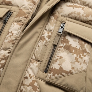 <b>Mens</b> Desert <b>Camo</b> Puffer Jacket Quilted Winter <b>Coat</b> Beige Brown Insulated Full Zip Utility Pocket Outdoor Fashion Jacket - Product Image 6