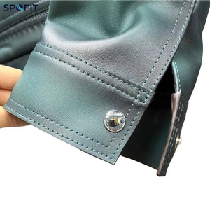 SPOFIT Veste en cuir véritable pour homme, dégradé vert menthe, fermeture éclair, col rabattable, manteau de moto décontracté - Product Image 4