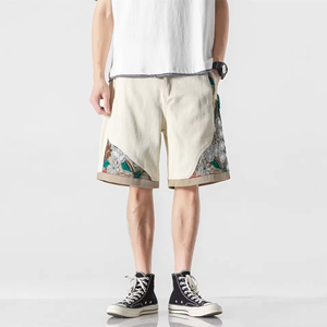 Men’s Harajuku Embroidered Floral Patchwork Shorts Loose Fit Japanese Streetwear Cotton Cargo Summer Shorts - Product Image 3