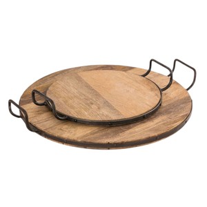 Bandeja de servir de madera de mango de diseño minimalista con asa de hierro para servir comida, para decoración del hogar, para regalo, para decoración de interiores - Product Image 1
