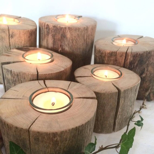 Porte-bougie rond en bois naturel fait à la main, support de bougie rustique pour la décoration de la maison - Product Image 6