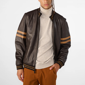 Veste d'hiver pour homme, style streetwear, fermeture éclair, en cuir de veau et doublure en polaire pour une tenue chaude - Product Image 5