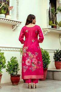 Ensemble Kurti en coton Chanderi tissé avec motif imprimé et bas en viscose Gadhwal 38 pouces – Vente en gros de mode - Product Image 5