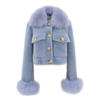 Blouson Bomber de Luxe pour Femme 100% Laine Cachemire Respirant avec Col en Peau de Mouton, Manches Chauve-Souris et Boutons Décoratifs Chauffants