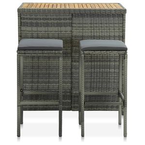 Set da bar in legno massello di acacia con set da giardino in rattan PE grigio acciaio - Product Image 2