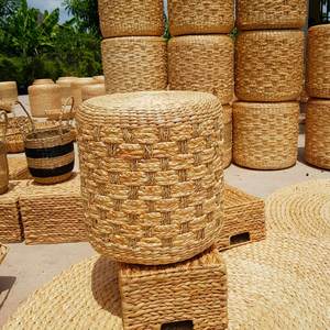 Natural Fiber Water Hyacinth Stool For Boho And Rustic Home Styling Vietnam - Product Image 5