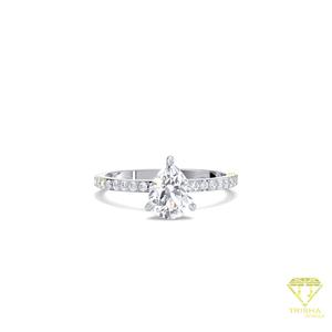 Bague de fiançailles en diamant de laboratoire taille poire en or jaune 14 carats avec bande pavée, bague de promesse de mariage solitaire pour femme - Product Image 2