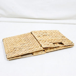 Eco-Friendly Woven Square Water Hyacinth Storage <b>Basket</b> <b>with</b> Handles Rustic Multi-Purpose <b>Cube</b> Organizer - Product Image 5