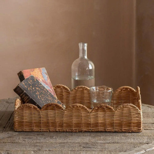 Bandeja Organizadora de Ratán Natural con Borde Festoneado, Cesta Decorativa Tejida a Mano para Almacenamiento, Organizador para Encimera de Baño, OEM ODM - Product Image 4