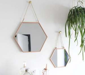 Nordic Rose Gold Hexagon Wall Mirror Set Hanging Metal <b>Frame</b> Geometric Decorative Mirror for Home Living Room Bedroom Decor - Product Image 1