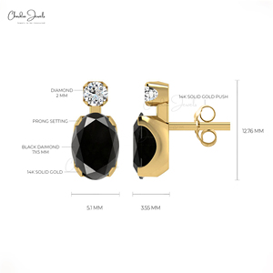 AAA Quality <b>Black</b> Diamond <b>Stud</b> <b>Earrings</b> with 14k Solid Gold Diamond Accent Push-Back <b>Earrings</b> Wholesale Supplier From India - Product Image 4