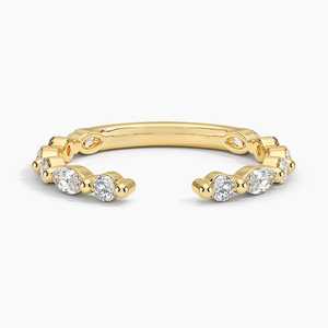 Nuevo Anillo Abierto de Joyería Fina y Delicada, Anillo Ajustable de Oro Sólido de 14K y 18K con Media Cobertura de Diamantes Cultivados en Laboratorio para Mujer - Product Image 3