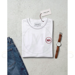 Men's White Short Sleeve O-Neck T-Shirt With Front Logo Regular Fit Casual Style 100% Cotton Jersey Knitted Breathable - Product Image 2