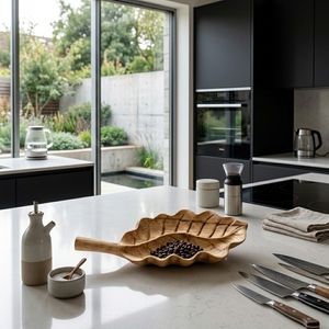 Plateau de service en bois de teck massif de qualité alimentaire, fait main, naturel, pour cuisine, présentoir, articles d'usage quotidien - Product Image 2