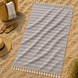 Serviette de plage Fouta en coton rayé de qualité supérieure, dernier design, pour adultes, en coton recyclé, au prix d'usine, fournisseur en Inde. - Product Image 1