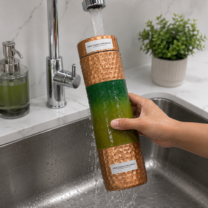 Leak-Proof Pure Copper Ayurvedic <b>Flask</b> – Green Ombre & Hammered Finish. ( Certified pure copper ) - Product Image 6