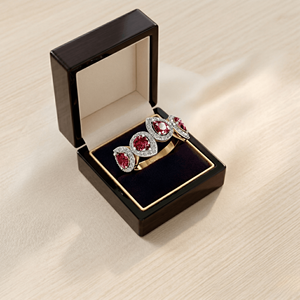 Bague de fiançailles de luxe en or massif 14K 18K avec halo de diamants et sertissage à griffes, rubis naturel multi-formes poire certifié IGI - Product Image 3