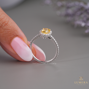 Glamorous <b>Two</b> Tone Lab Grown Oval Diamond Engagement <b>Ring</b> With IGI Certified Diamond Sparkling Halo And Delicate Pave Shank <b>Ring</b> - Product Image 3