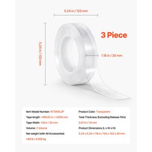 Cinta de Montaje Nano de Doble Cara Resistente de 16 pies (Paquete de 3) - Adhesivo Reutilizable Transparente de PET/EVA - Product Image 5