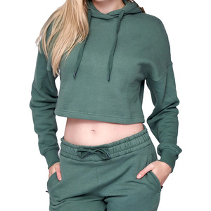 เสื้อครอปท็อปผู้หญิง เสื้อฮู้ดดี้ทรงครอปทันสมัย ผ้าฝ้ายเนื้อนุ่ม ฮู้ดปรับได้ แขนยาว สวมใส่สบาย แฟชั่นสตรีทแวร์ - Product Image 1