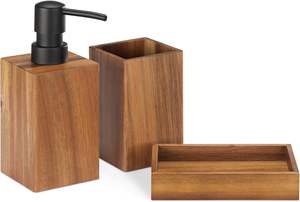 Exclusive Design 3-Piece Solid Acacia Wood Eco-Friendly Modern Bathroom Accessory Set Soap Dispenser Tumbler <b>Small</b> <b>Storage</b> <b>Box</b> - Product Image 4