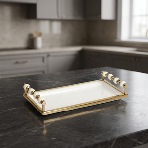 Elegant Rectangular Glass <b>Serving</b> <b>Tray</b> with Decorative <b>Gold</b> Handles Perfect for Home Parties Wedding and Gifting Use - Product Image 1