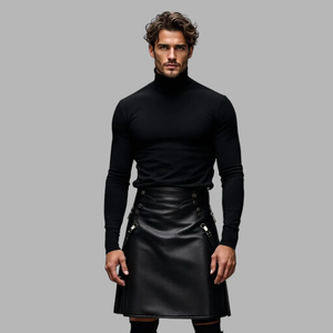 <b>Men's</b> Black Leather Renaissance <b>Skirt</b> with Zipper Details Eco-Friendly Sexy Costume - Product Image 2