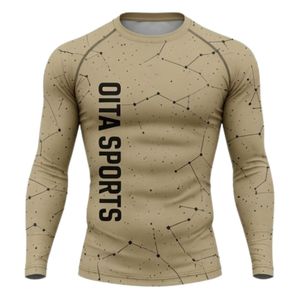 Camiseta de Compresión de Manga Larga Color Caqui con Estampado de Constelaciones, para Entrenamiento Atlético, Gimnasio, Ejercicio, Sublimada, de Secado Rápido, Ropa Deportiva - Product Image 1