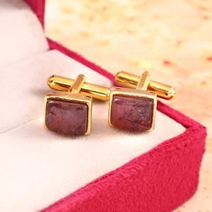 Boutons de manchette en rubis naturel pour homme, ensemble de luxe en laiton avec pierres précieuses, pour fête, Noël, promotion, mariage, bijoux de marié, vente en gros personnalisée - Product Image 2
