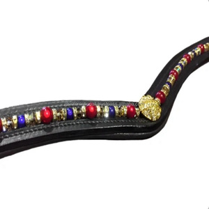 Diadema de cuero de alta calidad, plana, delgada, de lujo, con logotipo personalizado, para deportes al aire libre, ecuestres, decorativa, con cuentas. - Product Image 2