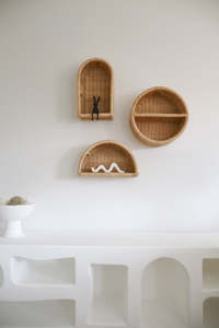 Étagère murale ronde en rotin naturel durable à 2 niveaux, présentoir fait main, organisateur de rangement pour la décoration intérieure, vente en gros, B2B, OEM, ODM - Product Image 4