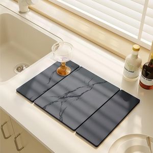 24\"x16\" <b>Large</b> Stone Drying Mat Collapsible Kitchen Counter Quick Dry Dish Drying Mat Water Absorbent <b>Marble</b> Diatomaceous - Product Image 3