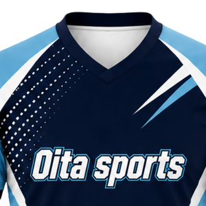 Customized Sky Blue Navy Blue Sublimated Volleyball Jersey Short Sleeve Athletic Sports Shirt Team Training Match Apparel - Product Image 5
