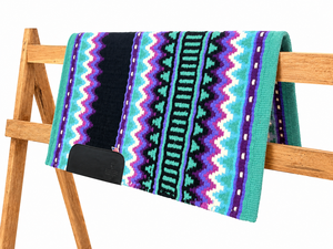 Manaal Enterprises Western Equestrian Saddle Pad SHOW PAD 14 Wool Shell Fleece Lined Geometric Pattern Purple <b>Blue</b> Black Riding - Product Image 2
