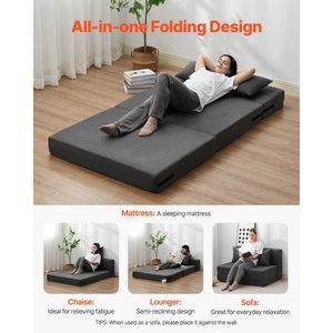 Divano Letto Pieghevole 3-in-1 Convertibile in Memory Foam ad Alta Densità 25D con 2 Rivestimenti Lavabili e 2 Cuscini - Product Image 5