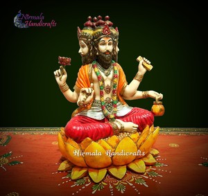 Estatua de Resina Hecha a Mano del Dios Brahma, con Polvo de Mármol Tradicional, Dios Creador de Cuatro Cabezas Sentado sobre un Loto Floreciente, Ídolo de Mesa para el Hogar - Product Image 2